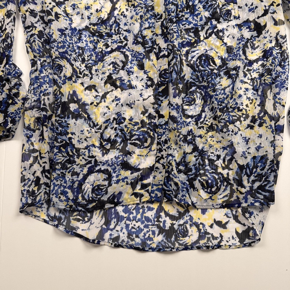 Liz Claiborne Womens 1X Blue Yellow Floral Print Long Sleeve Blouse Tunic - Picture 4 of 10